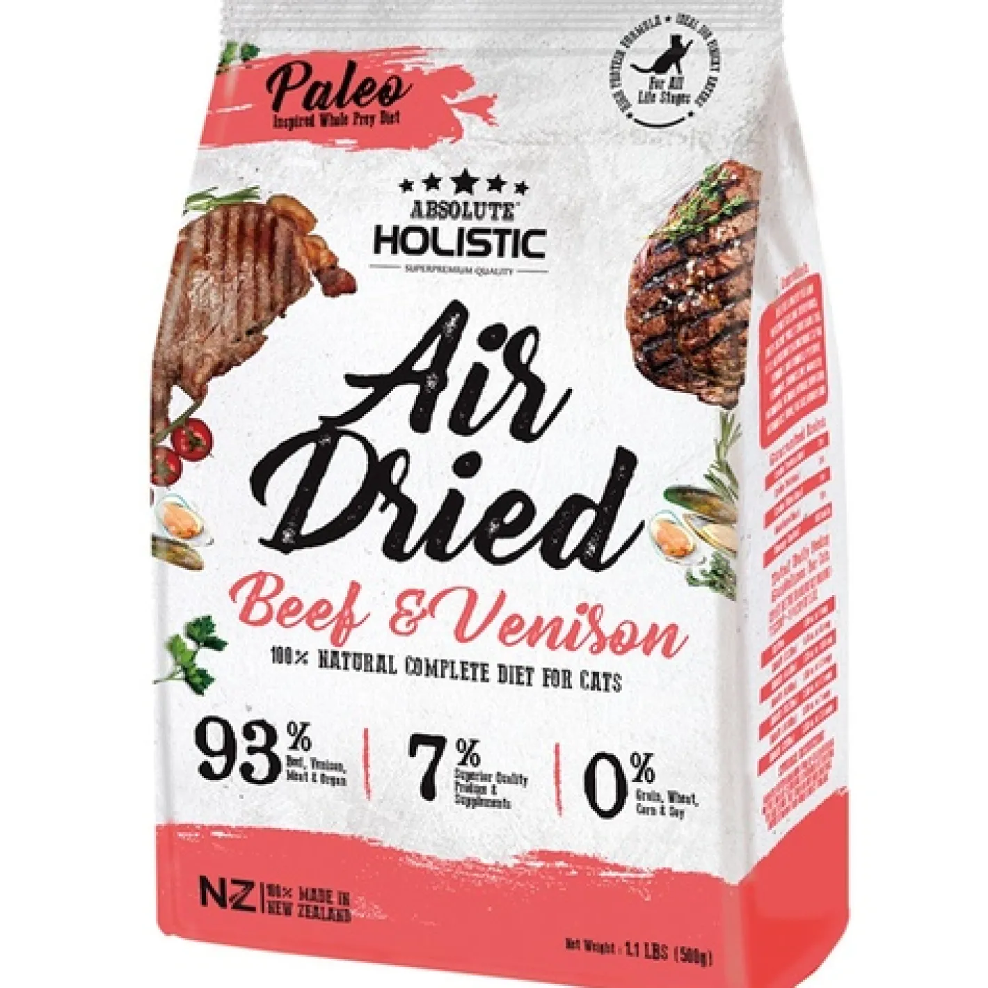 Absolute Holistic Air Dried Grain Free Cat Food Beef & Venison 500gm Online