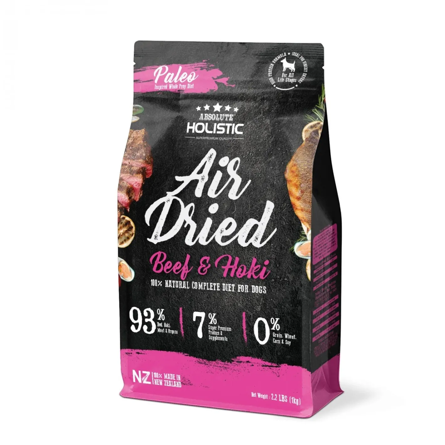 Absolute Holistic Air Dried Grain Free Dog Food Beef & Hoki 1kg - Made in New Zealand Best