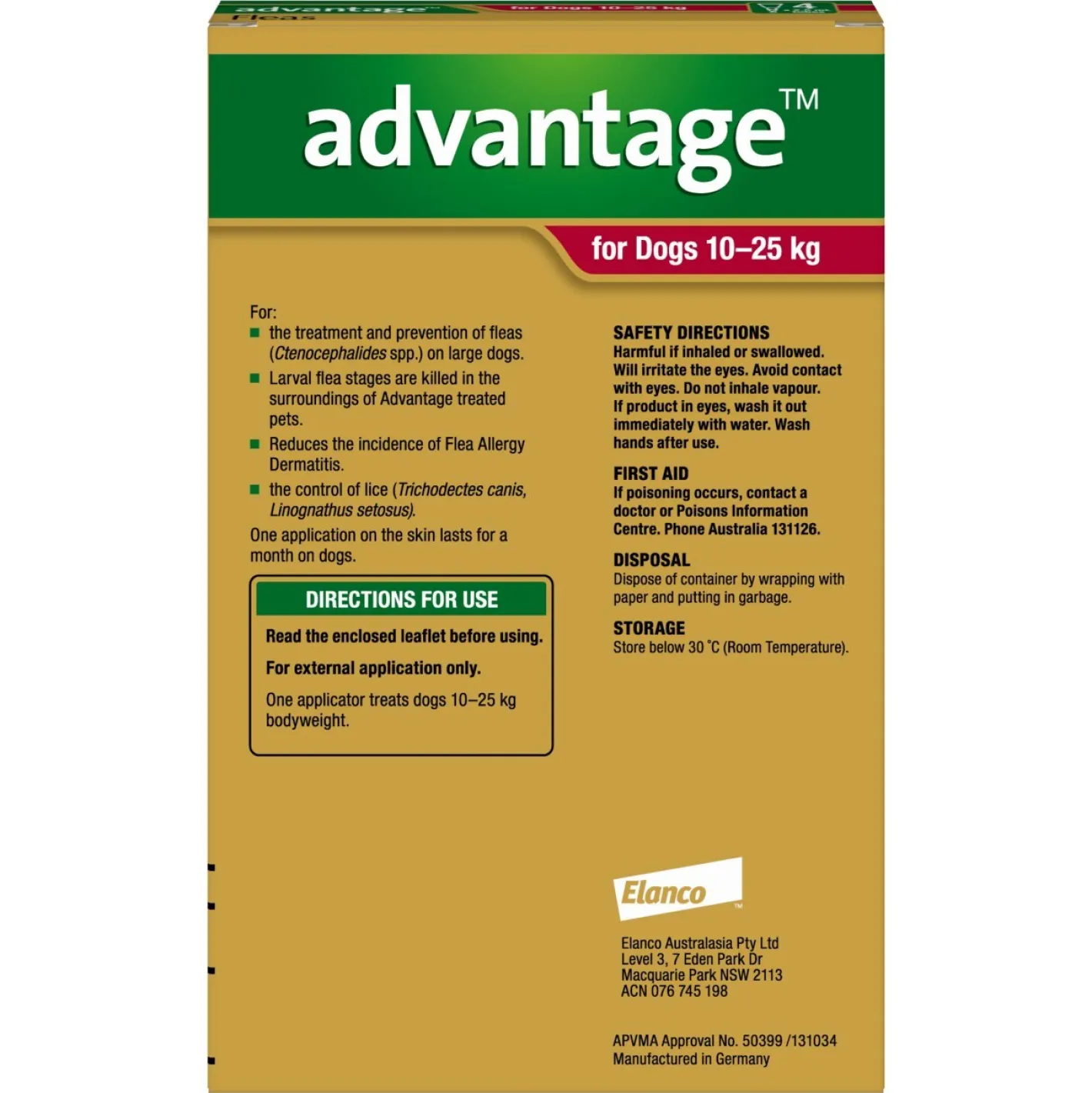 Advantage Spot-On Flea Control Treatment for Dogs 10-25kg New
