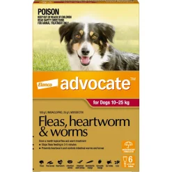 Advocate Spot-On Flea & Worm Control for Dogs 10-25kg - 6-pack New