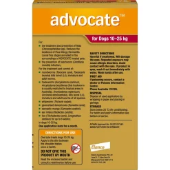 Advocate Spot-On Flea & Worm Control for Dogs 10-25kg - 6-pack New