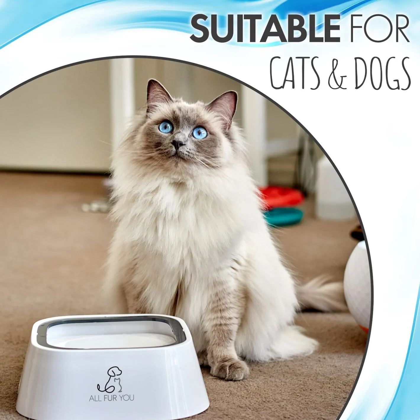 All Fur You Anti Splash Bowl White | No Mess Pet Water Bowl 1L New