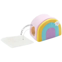 All Fur You Soft and Comfortable Rainbow Cat House Bed in Pink New