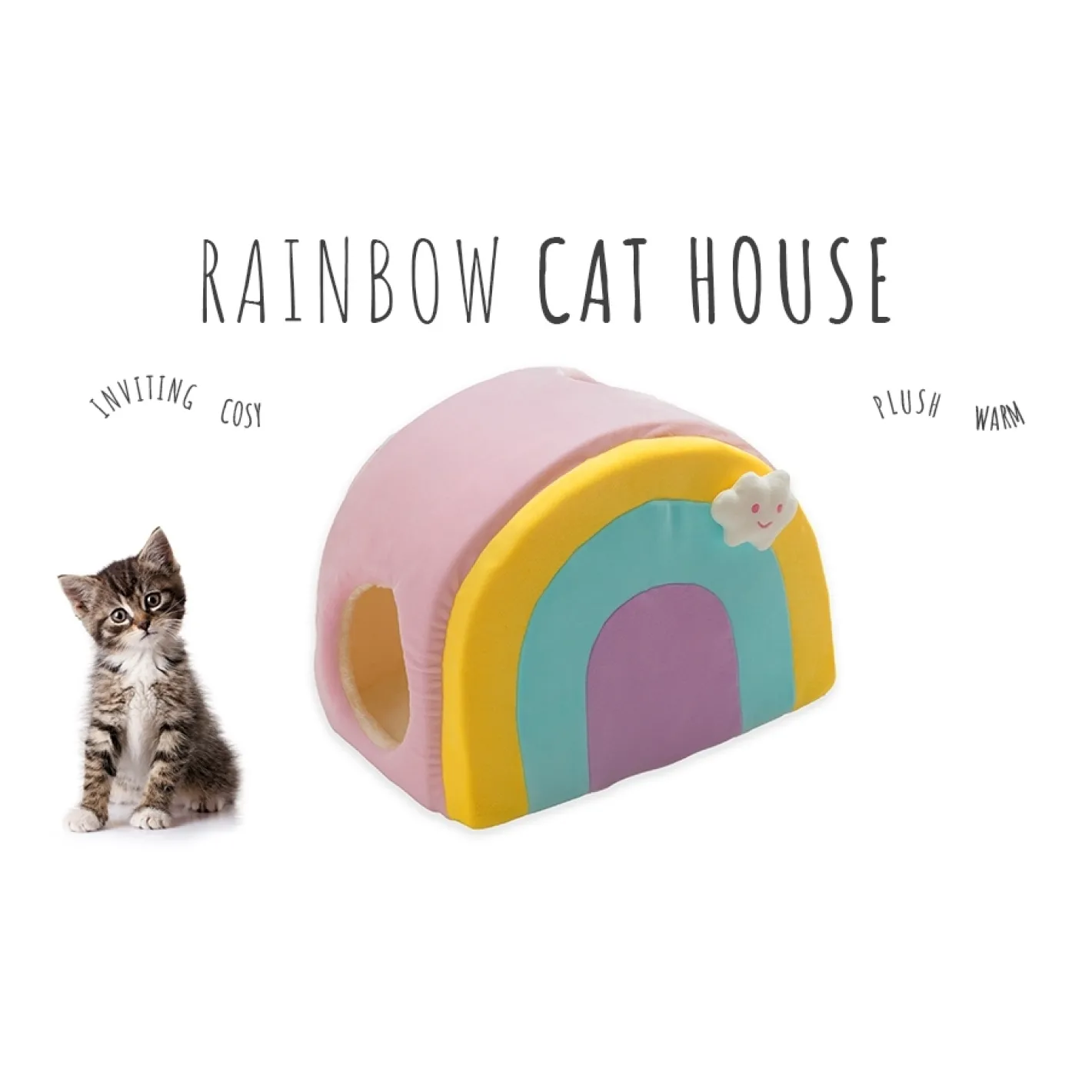 All Fur You Soft and Comfortable Rainbow Cat House Bed in Pink New