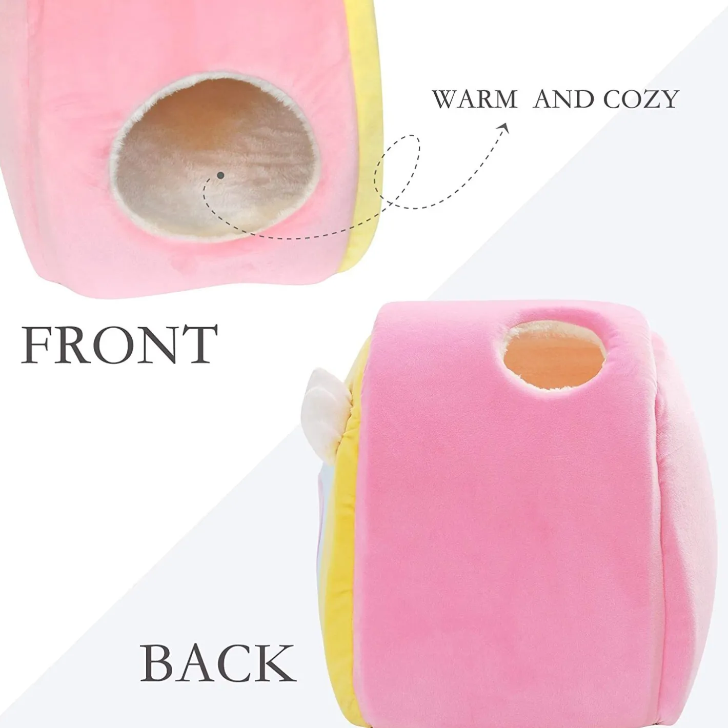 All Fur You Soft and Comfortable Rainbow Cat House Bed in Pink New