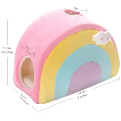 All Fur You Soft and Comfortable Rainbow Cat House Bed in Pink New