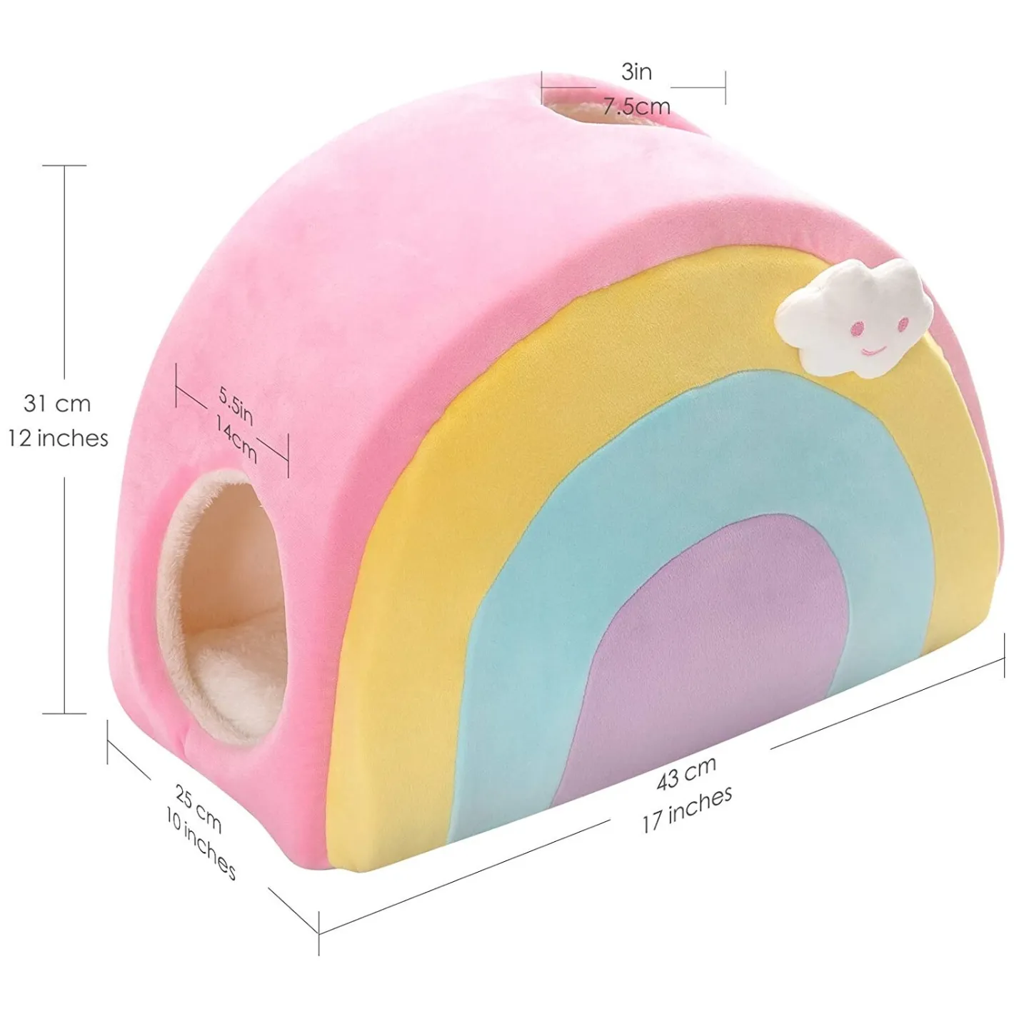 All Fur You Soft and Comfortable Rainbow Cat House Bed in Pink New