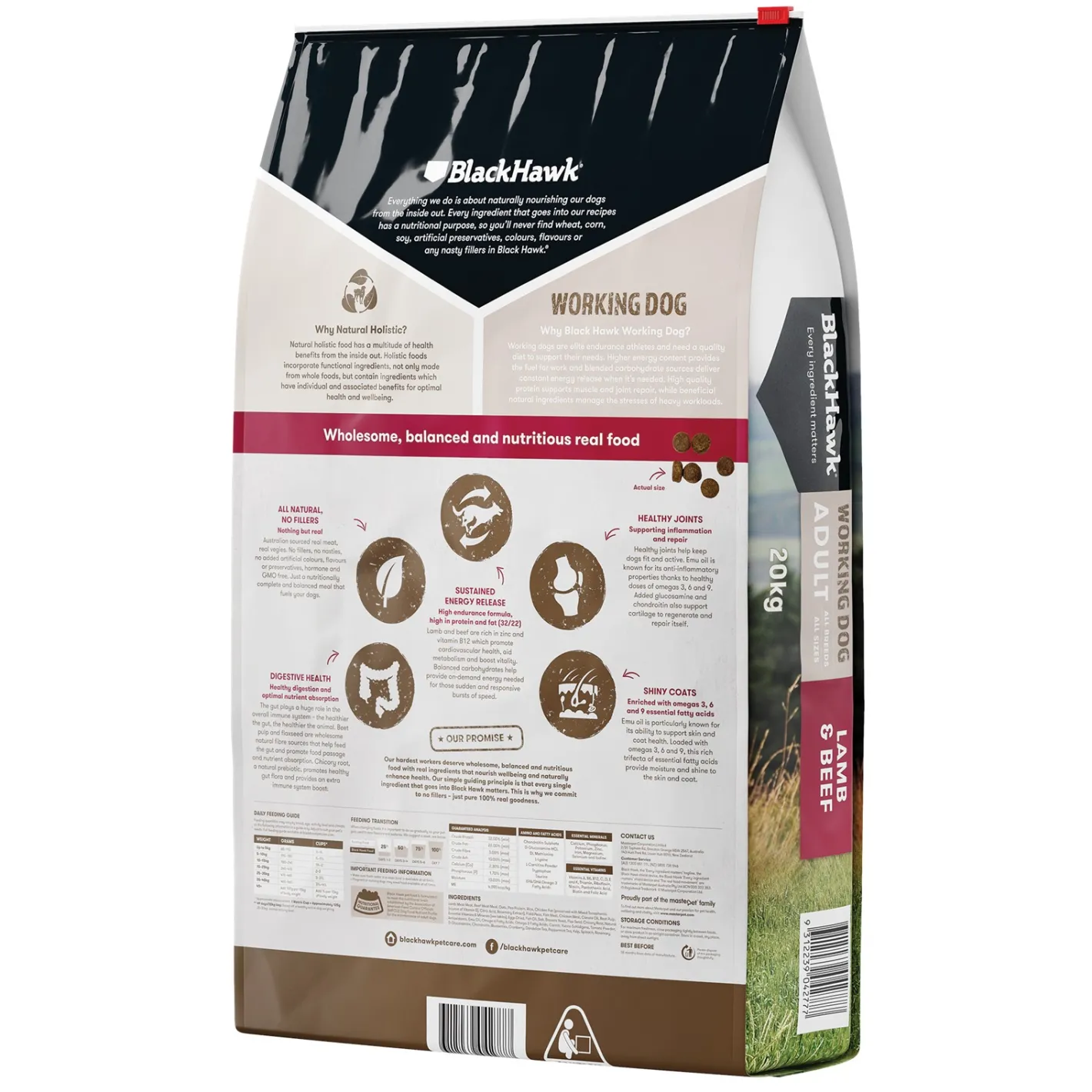Black Hawk "Working Dog" Lamb & Beef Dog Dry Food 20kg New