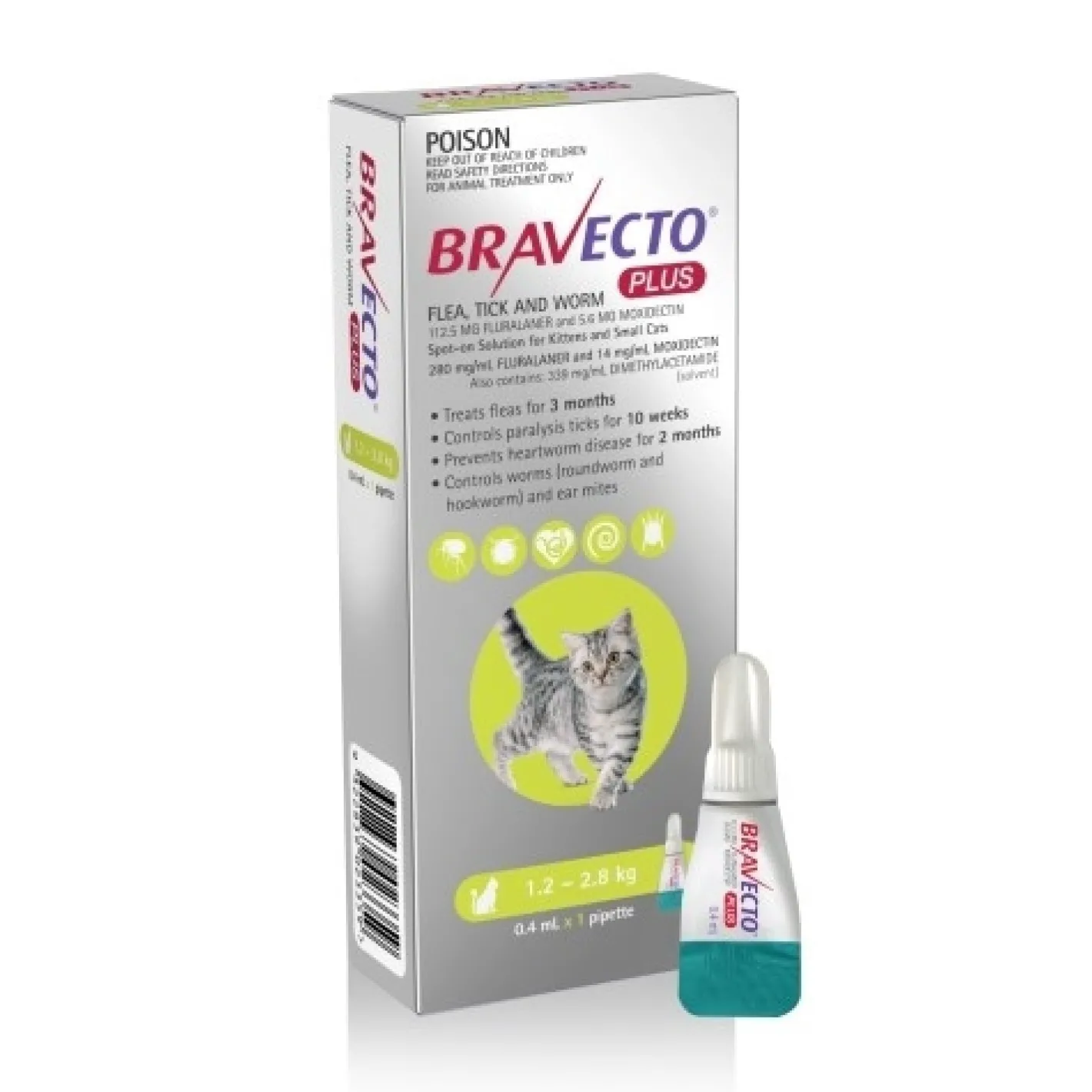 Bravecto PLUS Spot-On 3 month Flea, Tick & Worm Protection - For Cats of All Sizes New