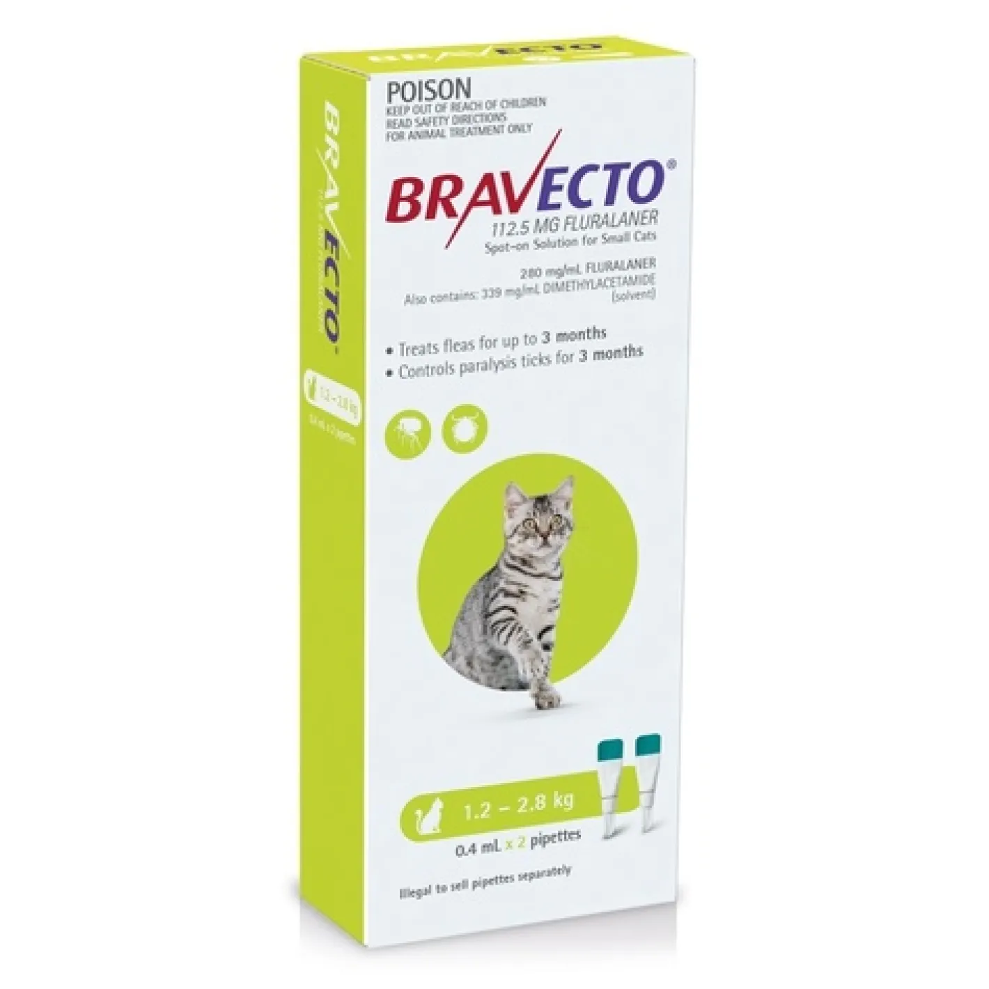 Bravecto Topical Spot-On - 6 month Flea & Tick Protection - For Cats 1.2-2.8kg Clearance