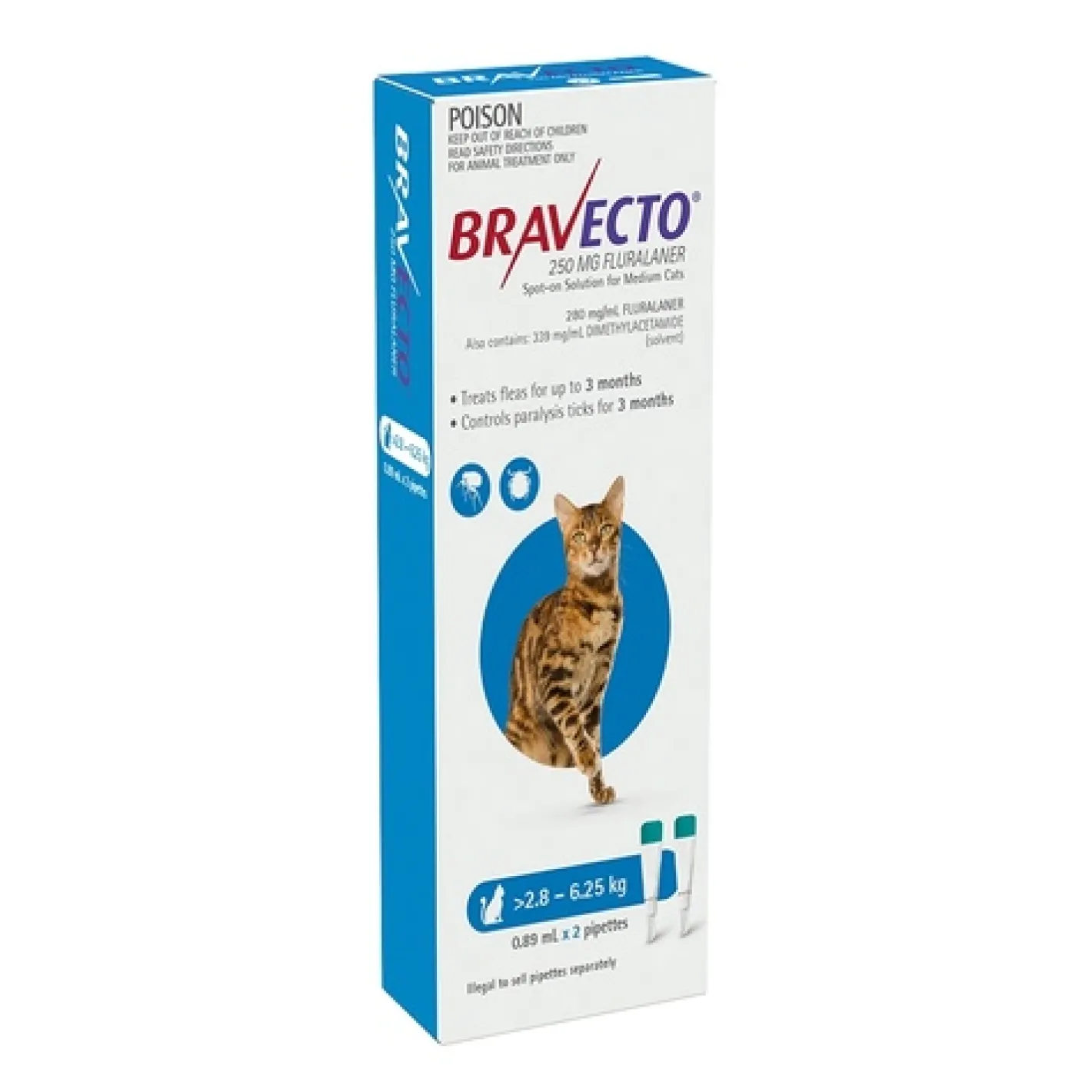 Bravecto Topical Spot-On - 6 months Flea & Tick Protection - For Cats 2.8-6.25kg Clearance