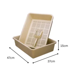 Cat Mate Litter Double Sieve Tray & Scoop for Natural Litters - Beige Clearance