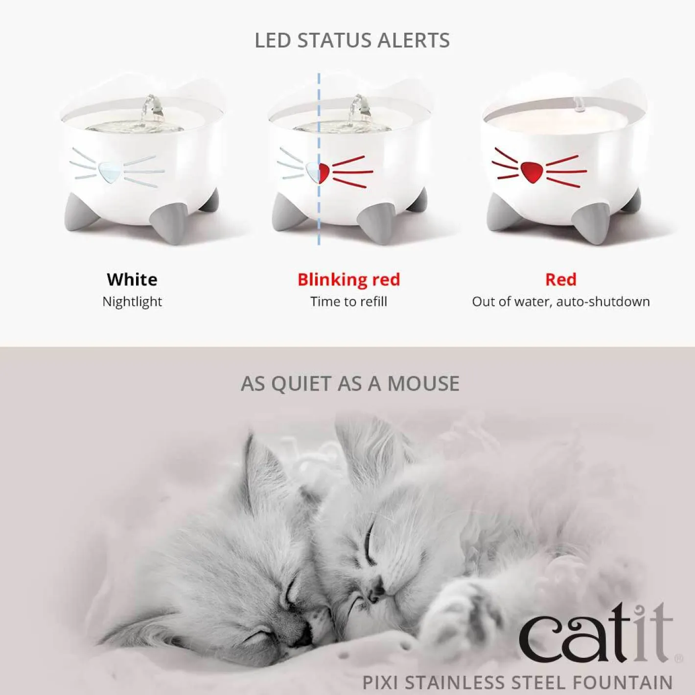 Catit Pixi Fountain with Refill Alert for Cats & Dogs - 2.5 Litres - Stainless Steel Best