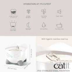 Catit Pixi Fountain with Refill Alert for Cats & Dogs - 2.5 Litres in Pink or Blue Hot