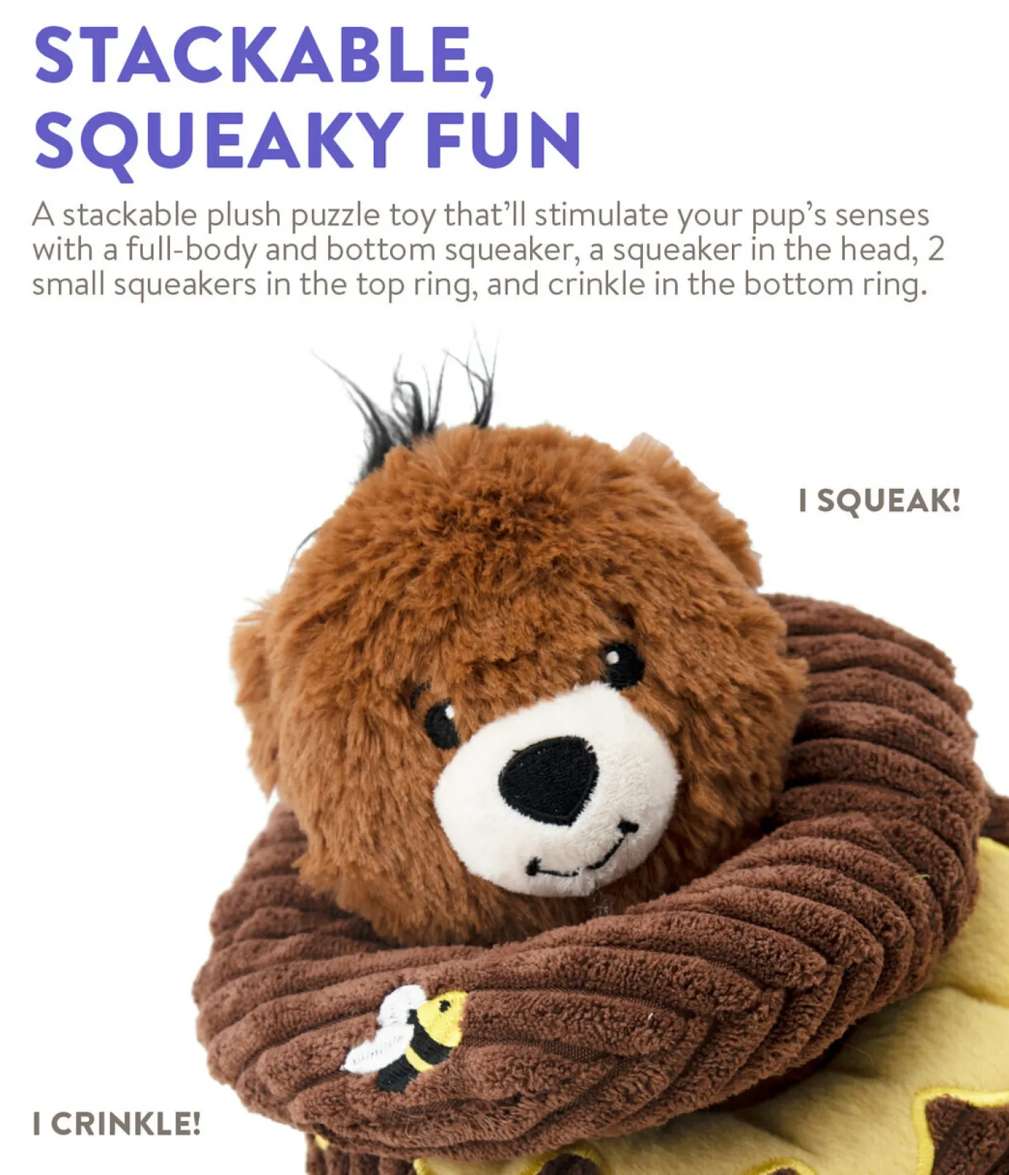 Charming Pet Ringamals Plush Puzzle Dog Toy - Honey Bear Outlet