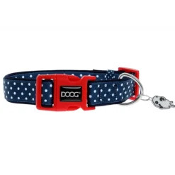 Doog Neoprene Antibacterial Dog Collar with Clip - Stella - Navy with White Spots Clearance