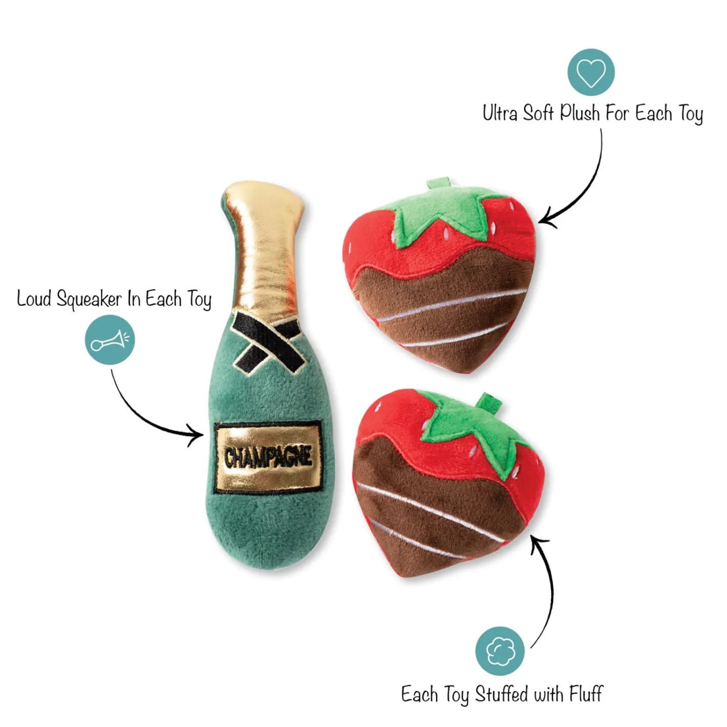 Fringe Studio Champagne Strawberry 3-piece Small Dog Toy Set New