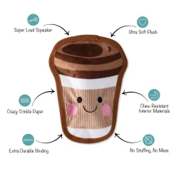 Fringe Studio Happy Coffee No Stuffing Plush Dog Toy New