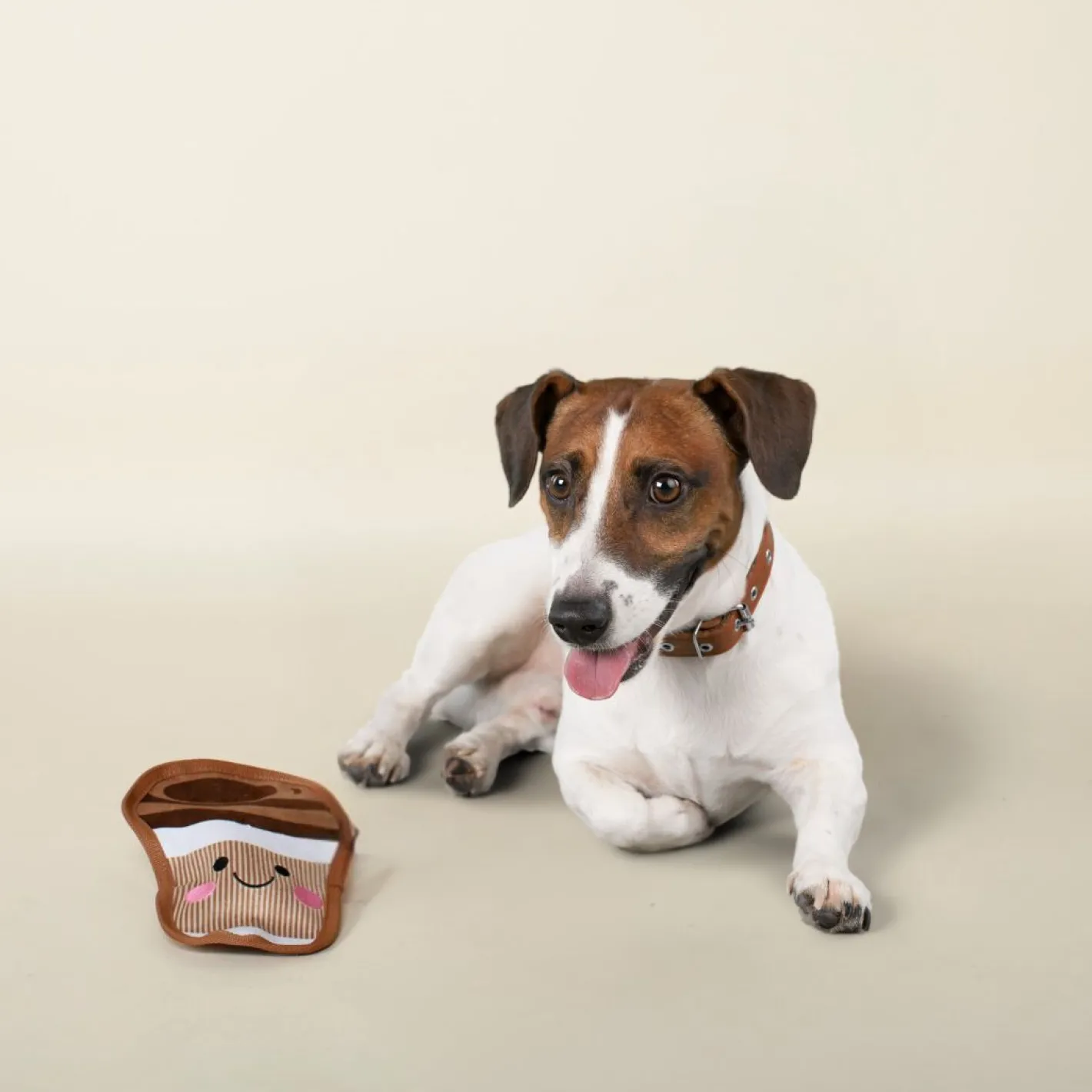 Fringe Studio Happy Coffee No Stuffing Plush Dog Toy New