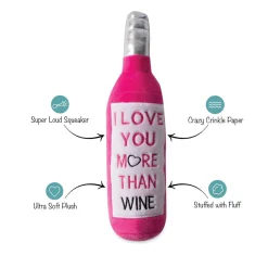 Fringe Studio Plush Bottle Squeaker Valentine's Dog Toy -  Love You More Than Wine Outlet