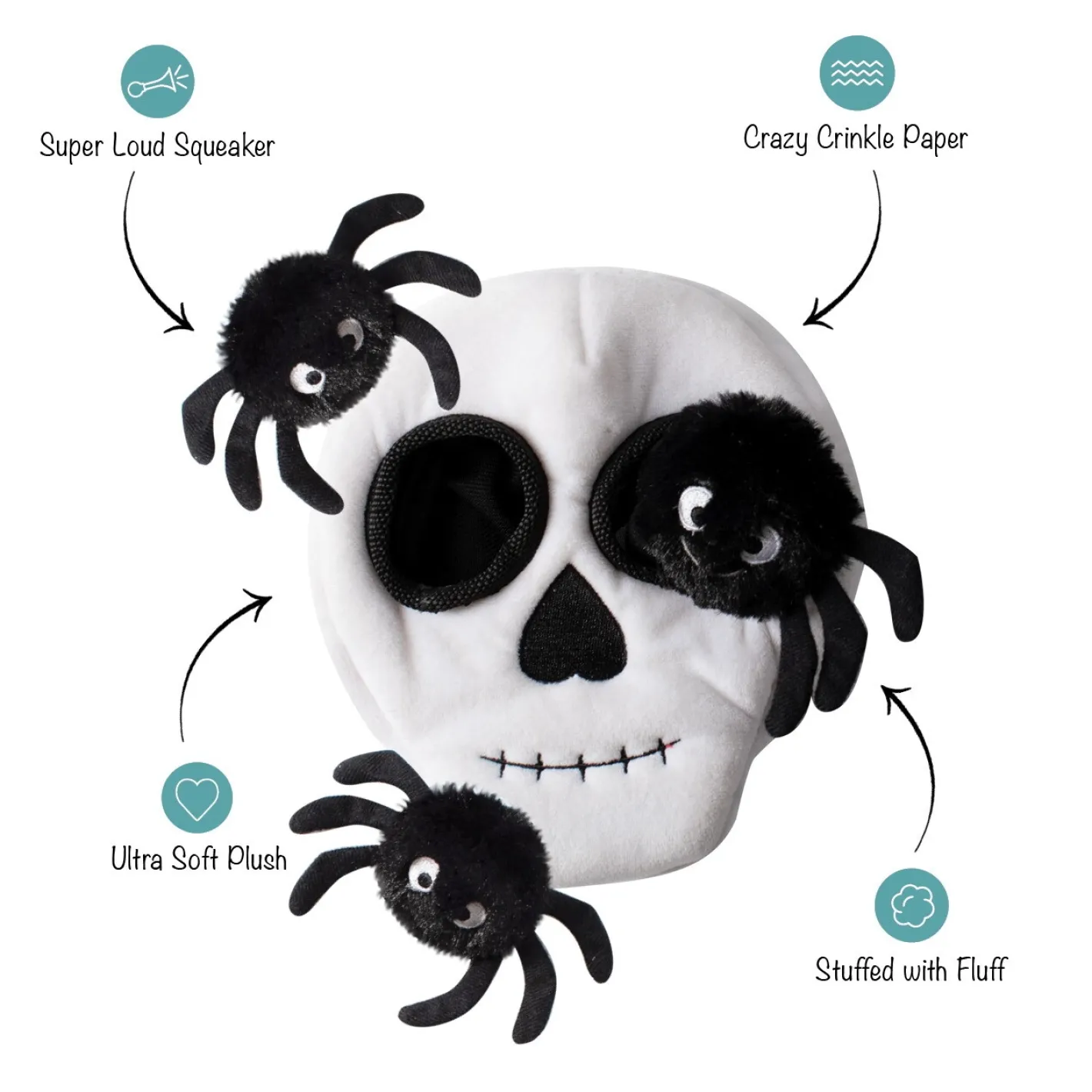 Fringe Studio Plush Squeaker Dog Toy - Skull Burrow + 3 Spiders Clearance