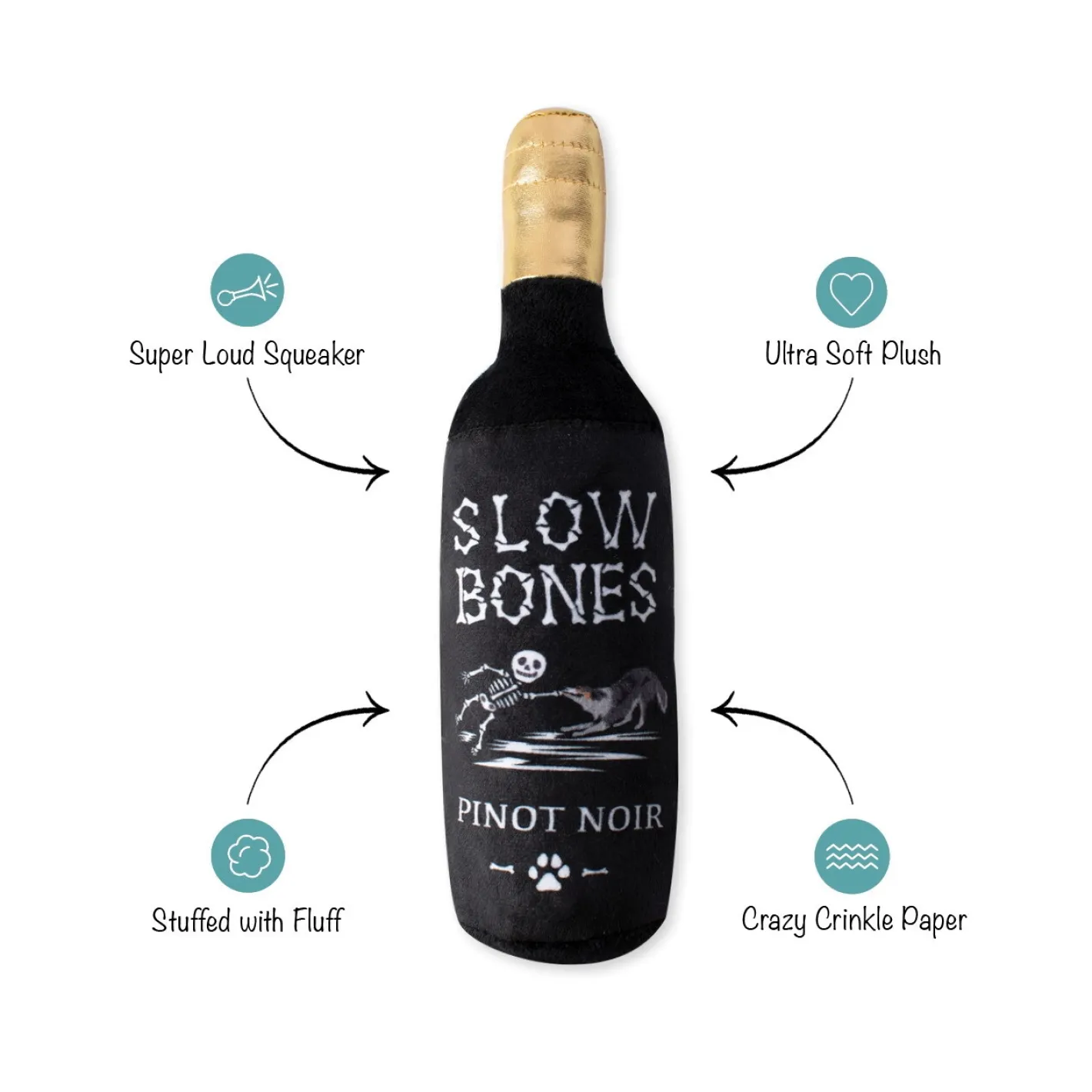 Fringe Studio Plush Squeaker Dog Toy - Slow Bones Bottle Pinot Noir Sale