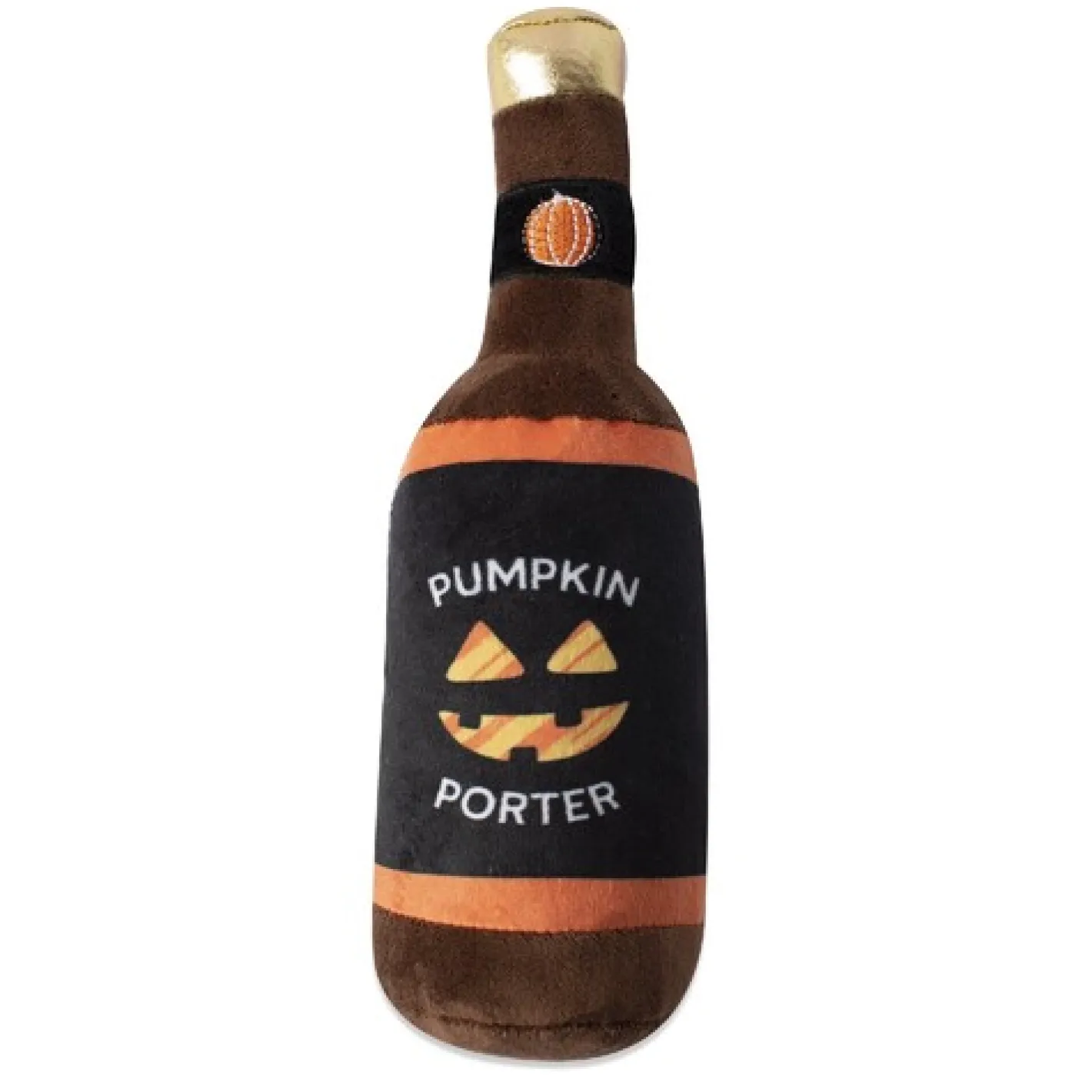 Fringe Studio Plush Squeaker Dog Toy - Bottle Pumpkin Porter Fashion