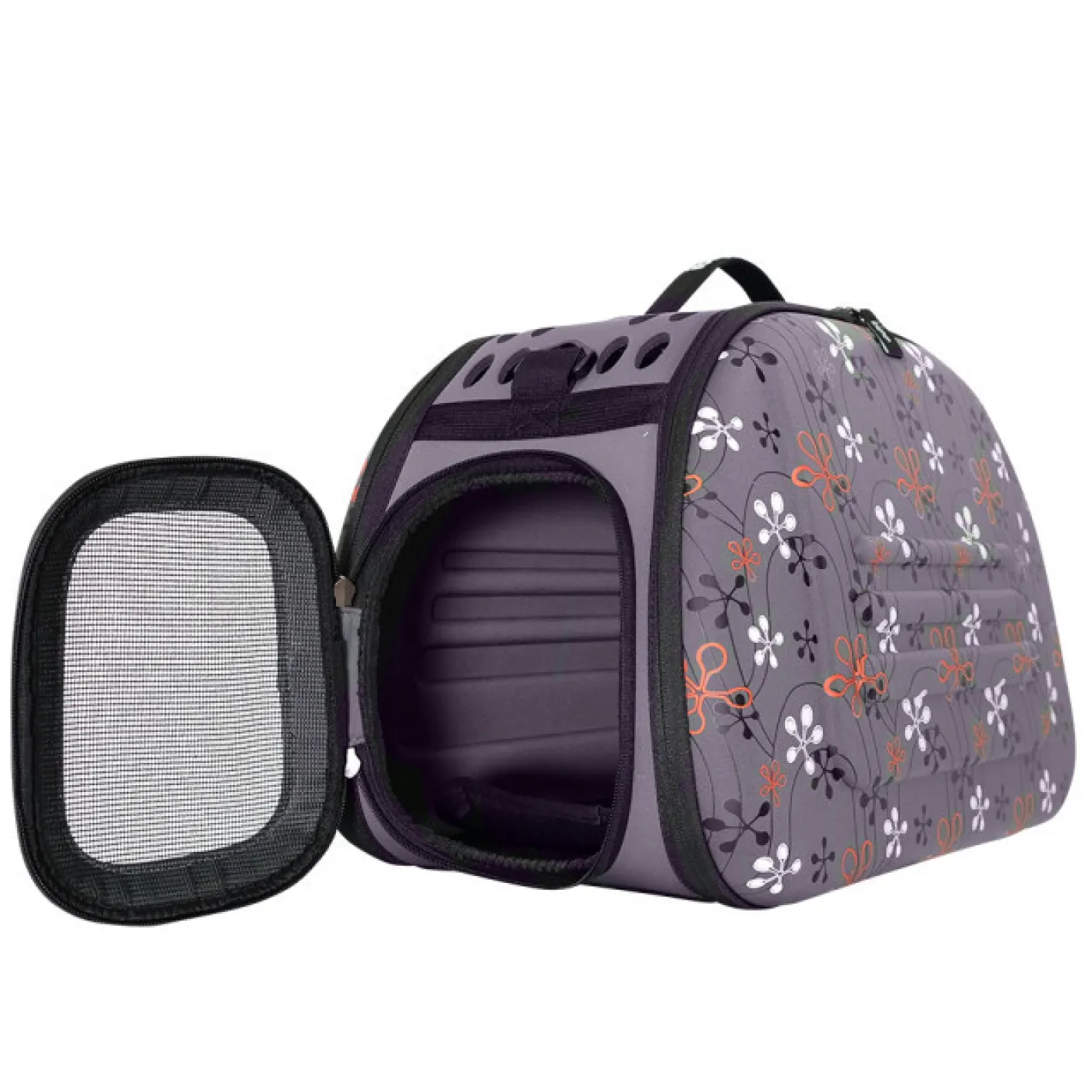 Ibiyaya Collapsible Traveling Shoulder Pet Carrier for Cats & Dogs - Grey with Flowers Hot