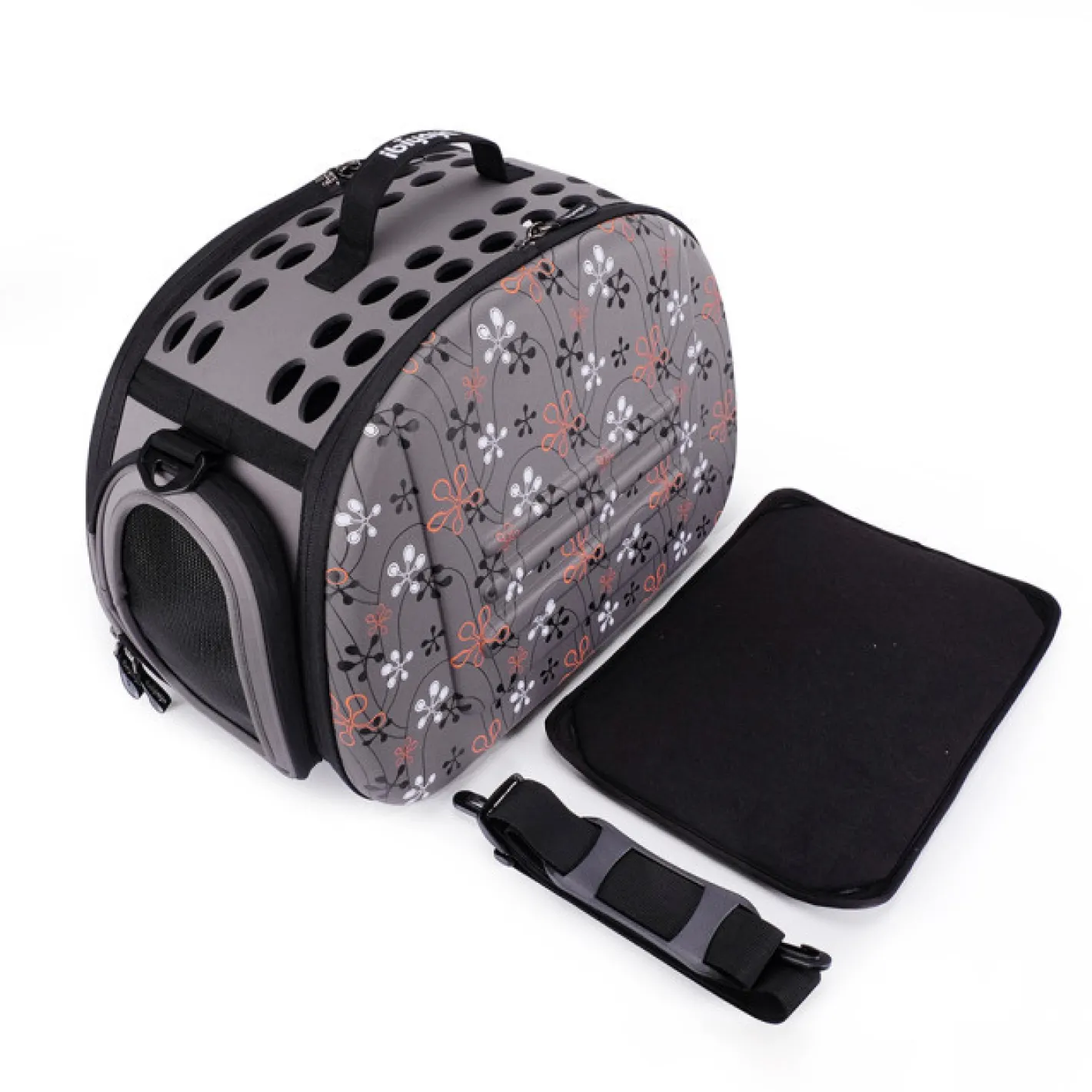 Ibiyaya Collapsible Traveling Shoulder Pet Carrier for Cats & Dogs - Grey with Flowers Hot