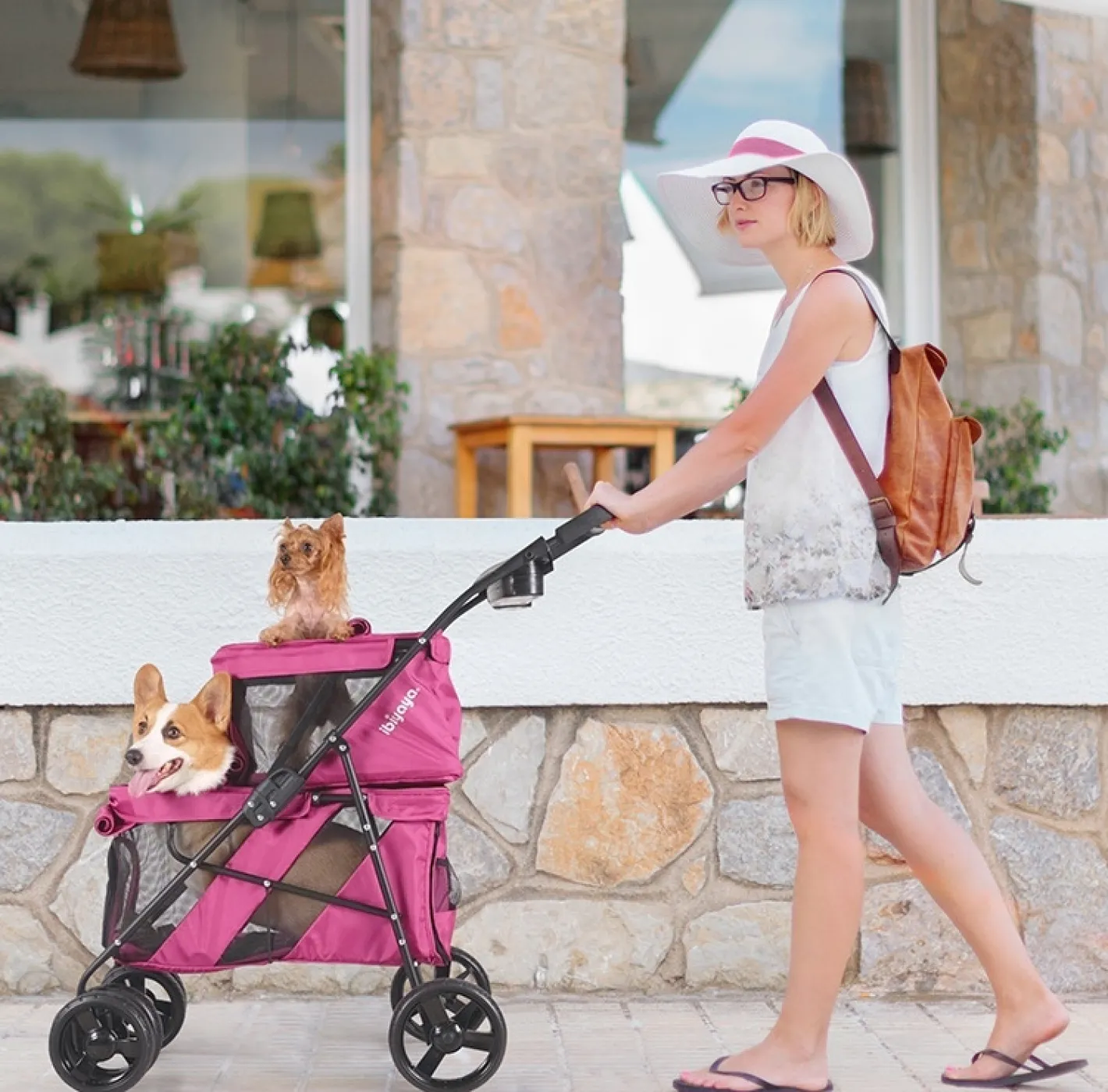 Ibiyaya Double Decker Pet Stroller for Multiple Pets - Pink Outlet