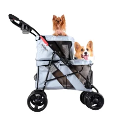 Ibiyaya Double Decker Pet Stroller for Multiple Pets - Silver Gray New