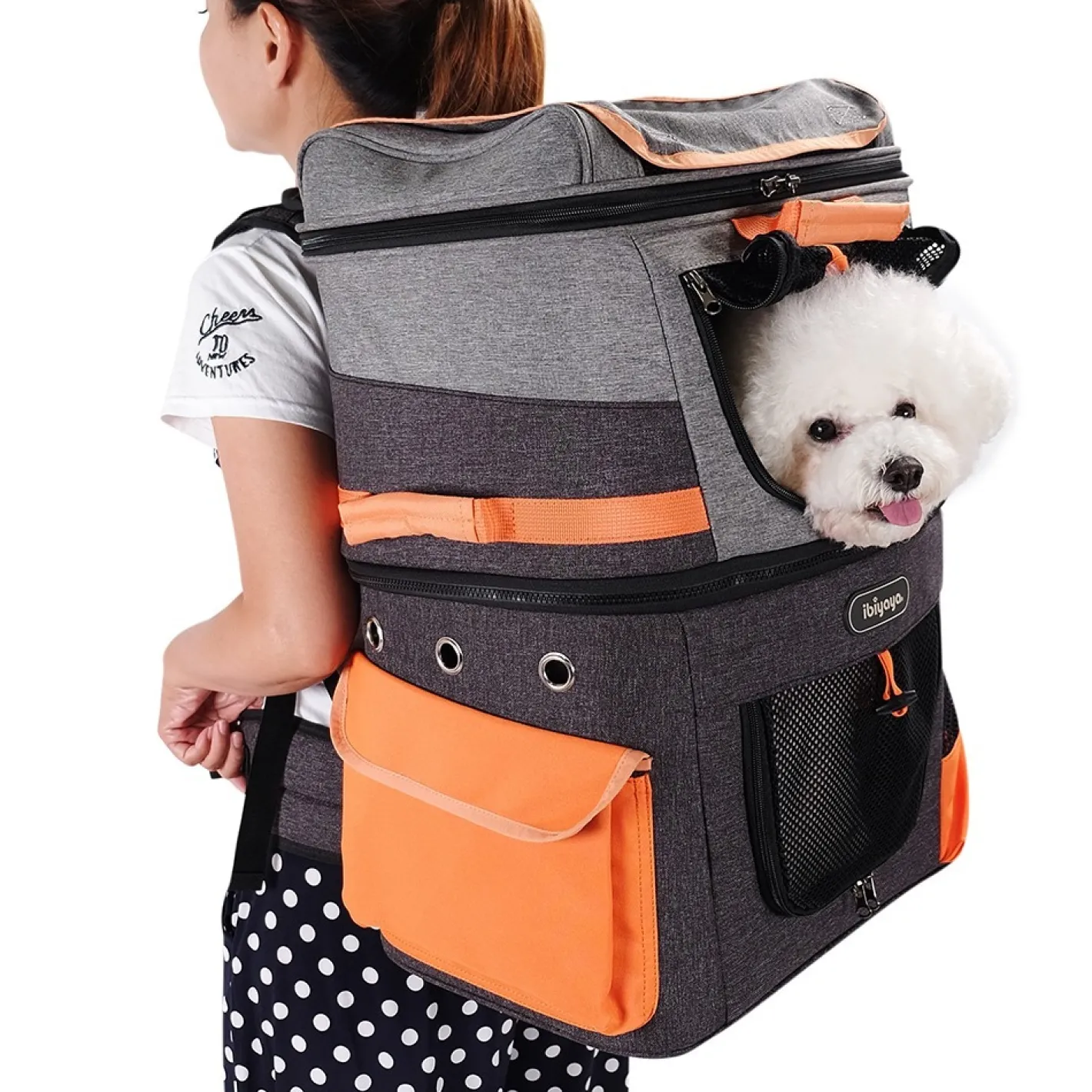 Ibiyaya Double-Decker Two-tier Pet Backpack for Cats & Small Dogs Outlet