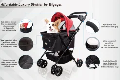 Ibiyaya Easy Strolling Pet Buggy for Cats & Dogs up to 20kg - Rouge Red Outlet