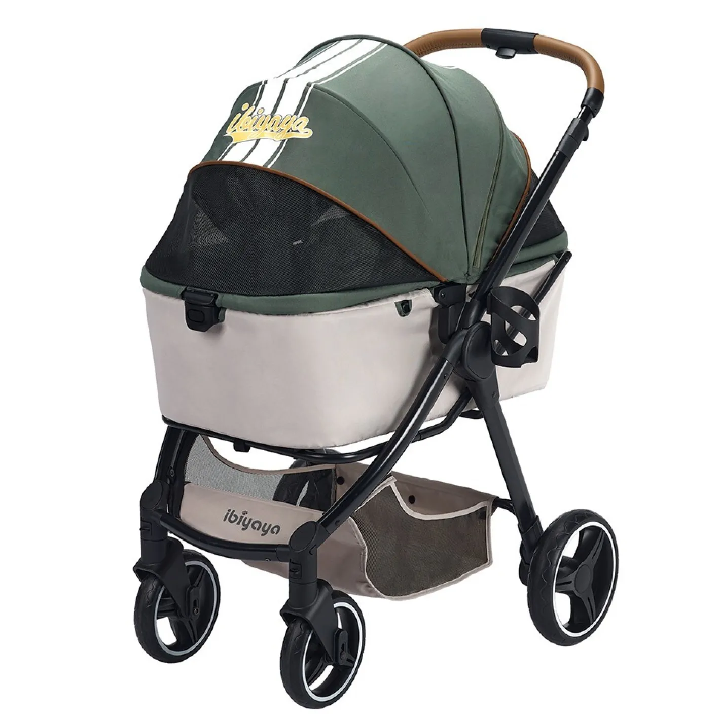 Ibiyaya Retro Luxe Folding Pet Stroller for Pets up to 30kg - Soft Sage Outlet
