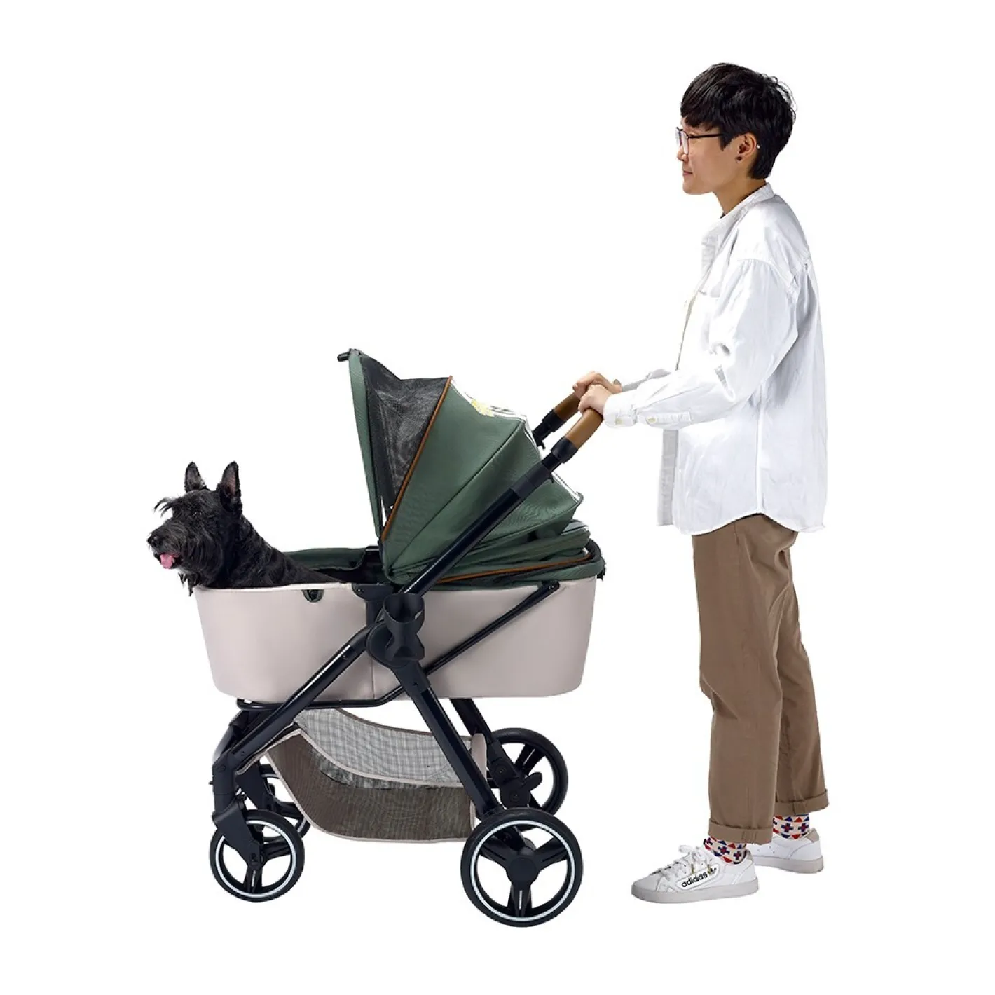 Ibiyaya Retro Luxe Folding Pet Stroller for Pets up to 30kg - Soft Sage Outlet