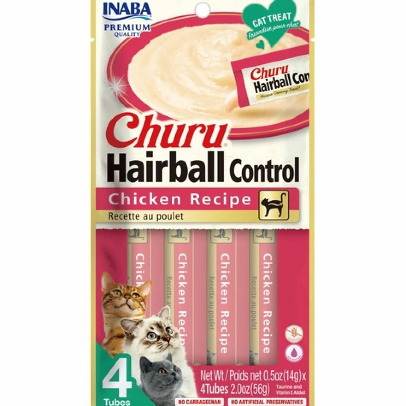 Inaba Cat Churu Meal Topper Treat - Hairball Control Creamy Chicken Recipe 24 x 14g Tubes New