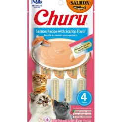 Inaba Cat Churu Meal Topper Treat - Creamy Salmon & Scallop Recipe 24 x 14g Tubes Best