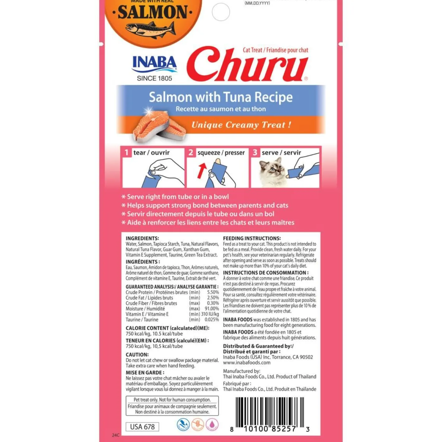 Inaba Cat Churu Meal Topper Treat - Creamy Salmon & Tuna Recipe 24 x 14g Tubes Discount
