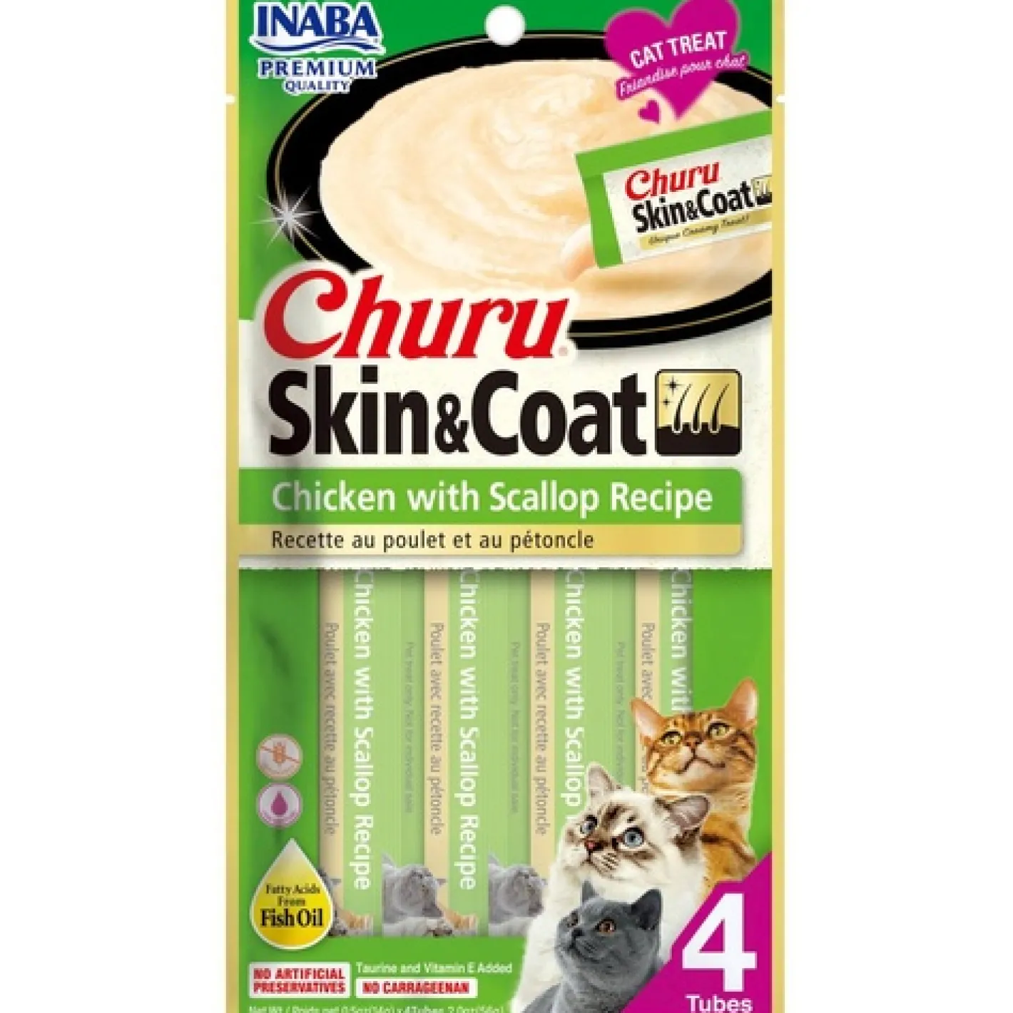 Inaba Cat Churu Meal Topper Treat - Skin & Coat Creamy Chicken & Scallop Recipe 24 x 14g Tubes Discount