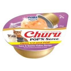 Inaba Cat Churu Pop'N Serve Treat or Meal Topper Tuna & Bonito Flakes 8 x 35g Cups Sale