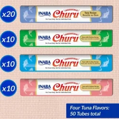 Inaba Cat Churu Pops Meal Topper Treat - Creamy Tuna Varieties 50 x 15g Tubes Clearance
