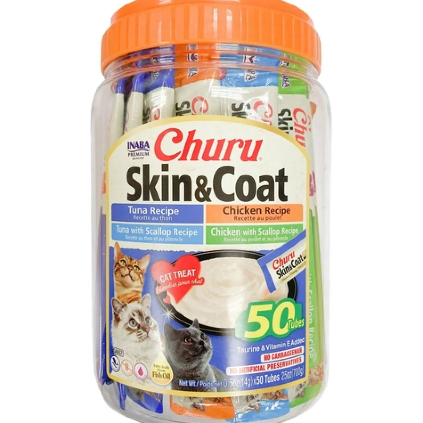 Inaba Cat Churu Pops Meal Topper Treat - Creamy Skin & Coat Varieties 50 x 15g Tubes Outlet
