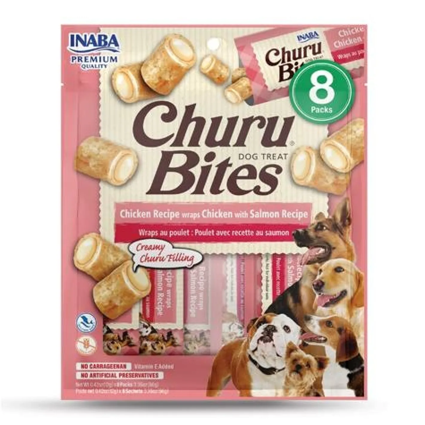 Inaba Dog Churu Bites Treats Chicken Wraps with Creamy Salmon Filling 48 x 12g Tubes Best