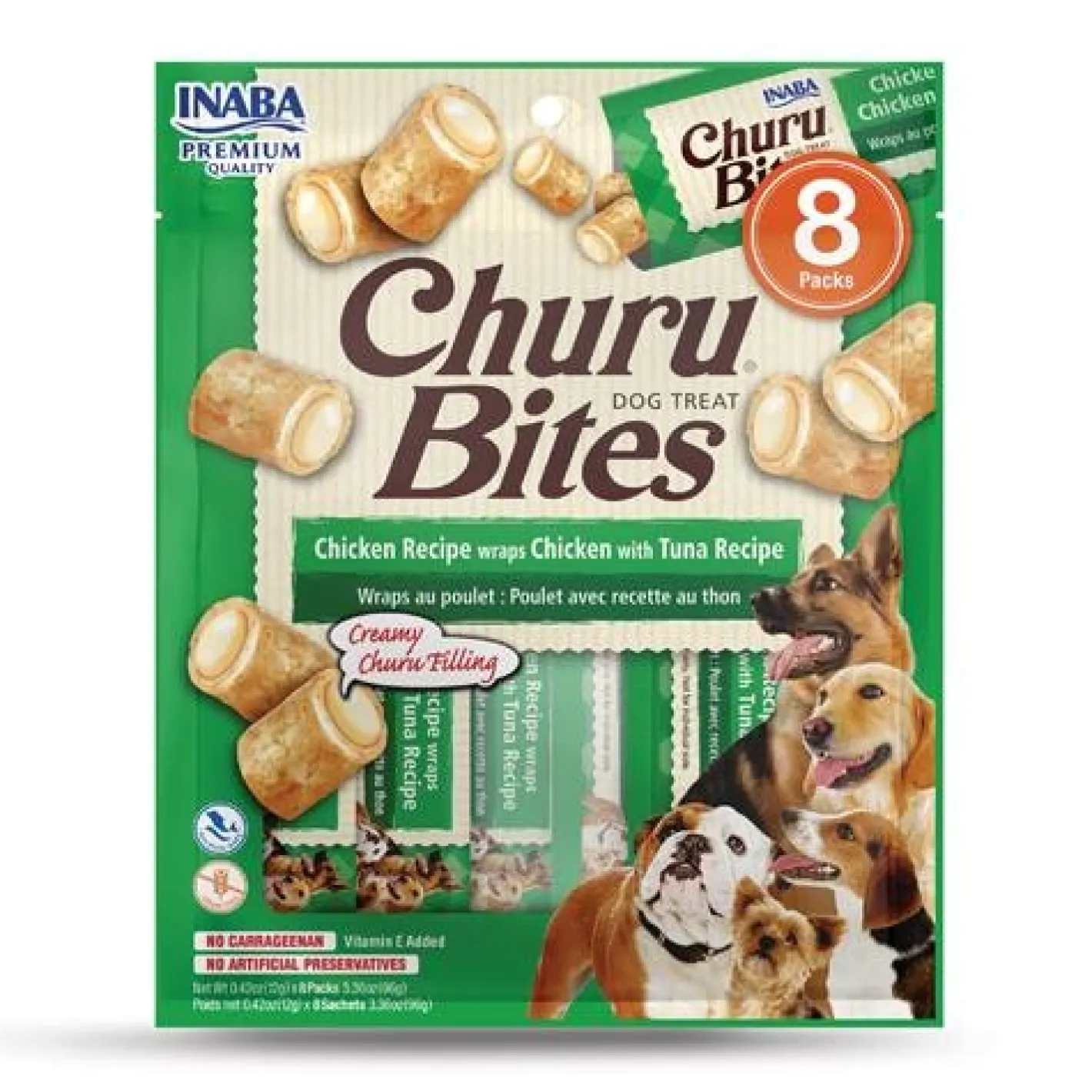 Inaba Dog Churu Bites Treats Chicken Wraps with Creamy Tuna Filling 48 x 12g Tubes New
