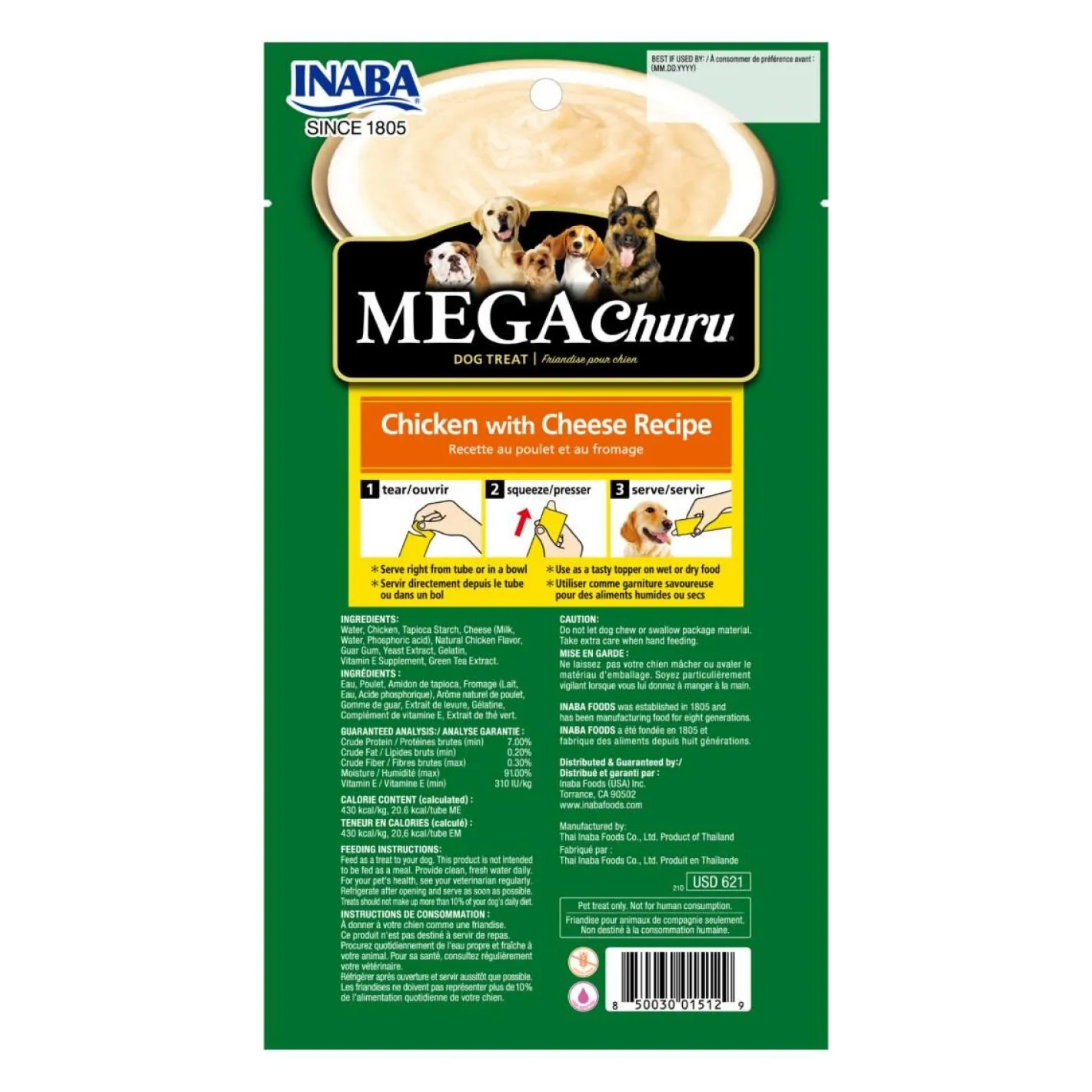 Inaba Dog MEGA Churu Meal Topper Treat - Creamy Chicken & Cheese Puree - 18 x 48g Tubes Outlet