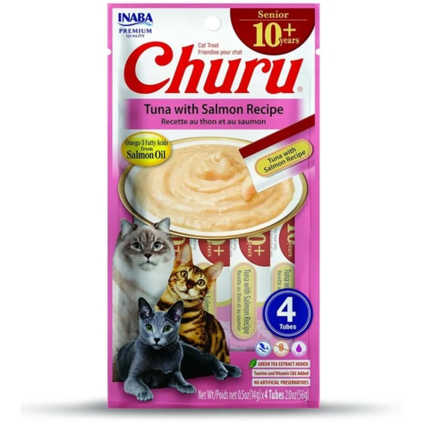 Inaba Senior Cat Churu Meal Topper Treat - Creamy Tuna & Salmon Recipe 24 x 14g Tubes Clearance