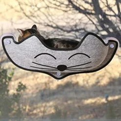 K&H EZ Mount Cat Window Seat Hammock - Grey with Cat's Face - Holds up to 27kg Best