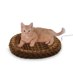 K&H Thermo Heated Indoor Pet Bed Round Plush Chocolate Outlet