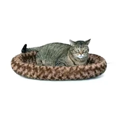 K&H Thermo Heated Indoor Pet Bed Round Plush Chocolate Outlet