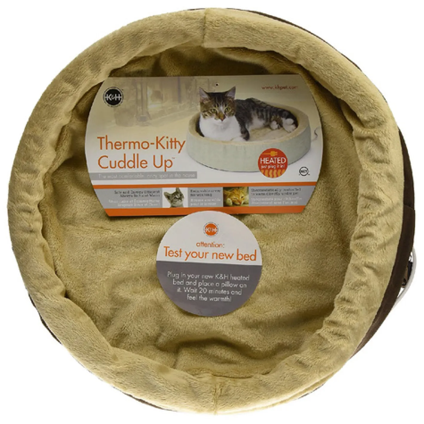 K&H Thermo Kitty Cuddle Up Heated Pet Bed for Cats & Small Dogs in Polarfleece Mocha Sale